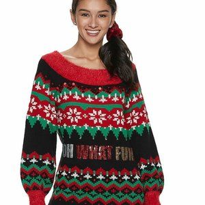 NWT Balloon Sleeve Christmas Tunic Knit Sweater